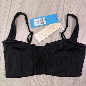 Beach Bunny Black Ribbed Brooke Bandeau Swim Top